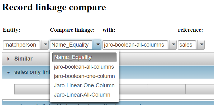 Record linkage comparison parameters